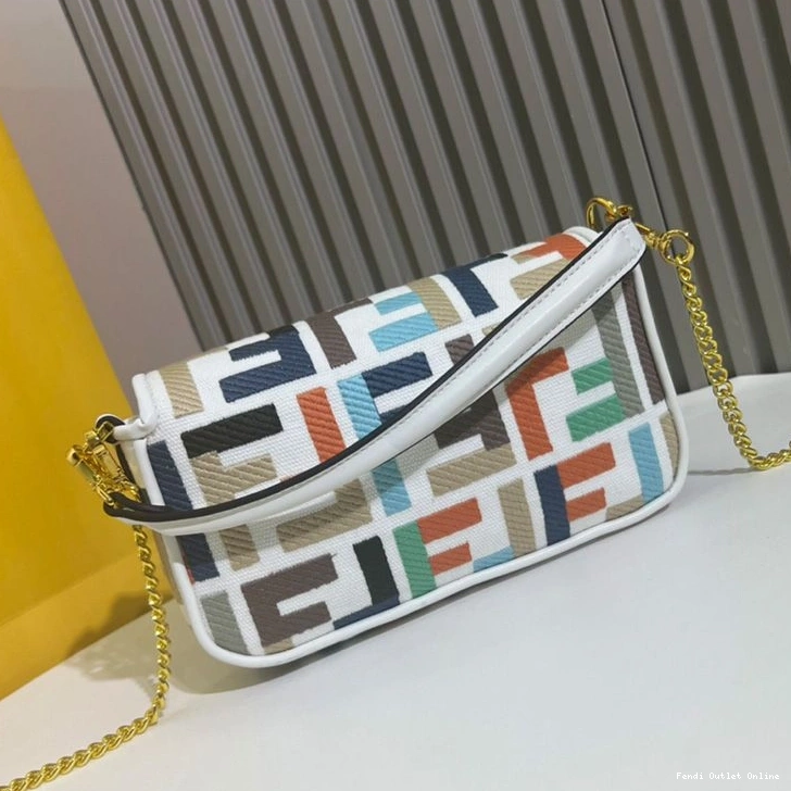 Affordable Canvas In FF Motif Bag Baguette Multi Fendi White Mini 0719